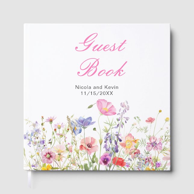 Wildflower Spring Floral Wedding Guest Book (Front)