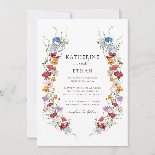 Wildflower Spring Floral Wedding Invitations (Front)