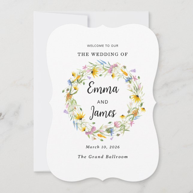 Wildflower Spring floral Wreath minimalist Invitation (Front)