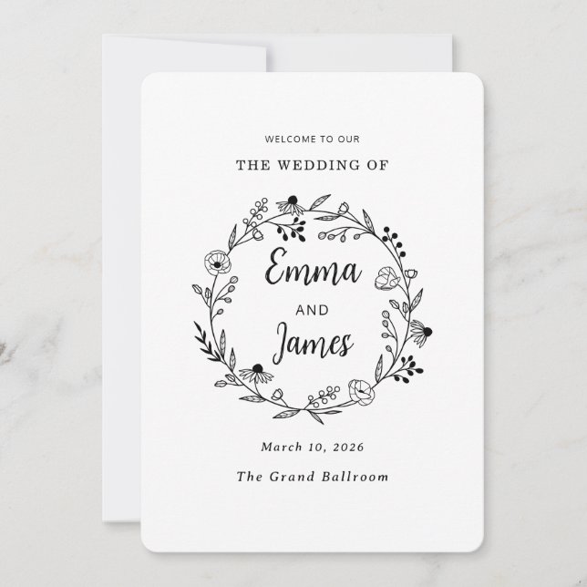 Wildflower Spring floral Wreath minimalist Invitation (Front)