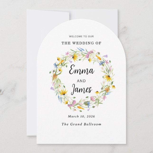 Wildflower Spring floral Wreath minimalist Invitation (Front)