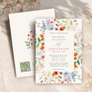 Wildflower Spring Meadow Garden Floral QR Wedding Invitation