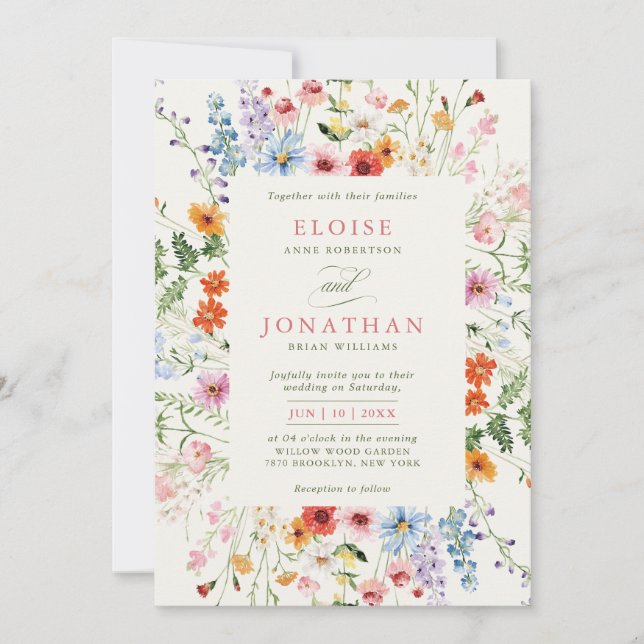 Wildflower Spring Meadow Garden Floral Wedding     Invitation (Front)