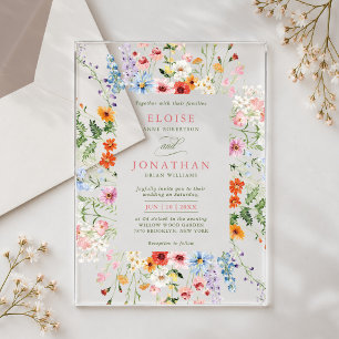 Wildflower Spring Meadow Garden Photo Wedding Boho Acrylic Invitations
