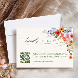 Wildflower Spring Meadow Garden QR code Wedding    RSVP Card