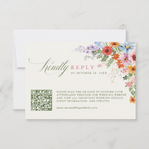 Wildflower Spring Meadow Garden QR code Wedding RSVP Card