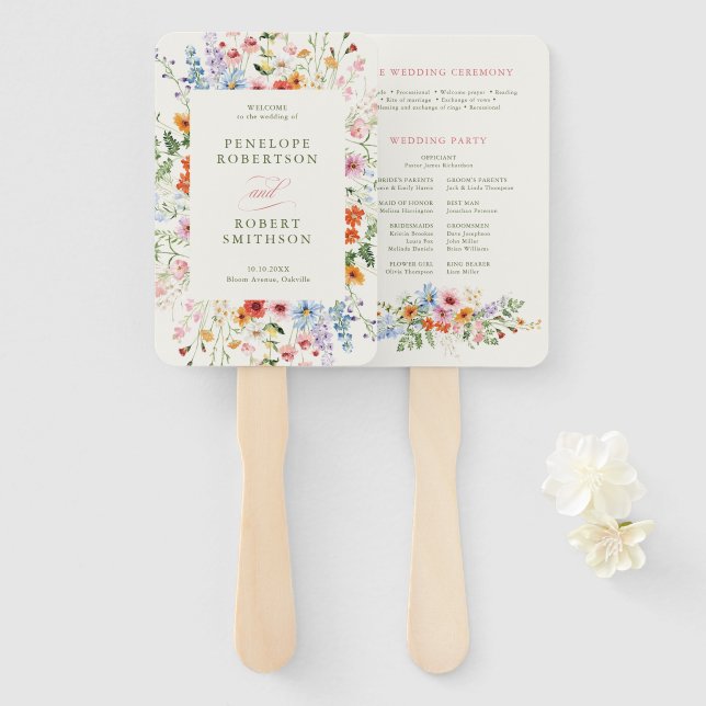 Wildflower Spring Meadow Garden Rustic Wedding Hand Fan (Front and Back)