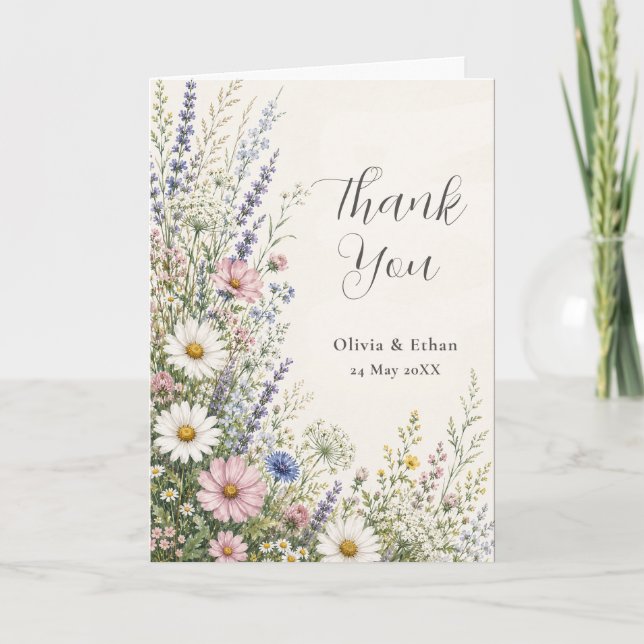 Wildflower Spring Meadow Wedding Thank You Card (Front)
