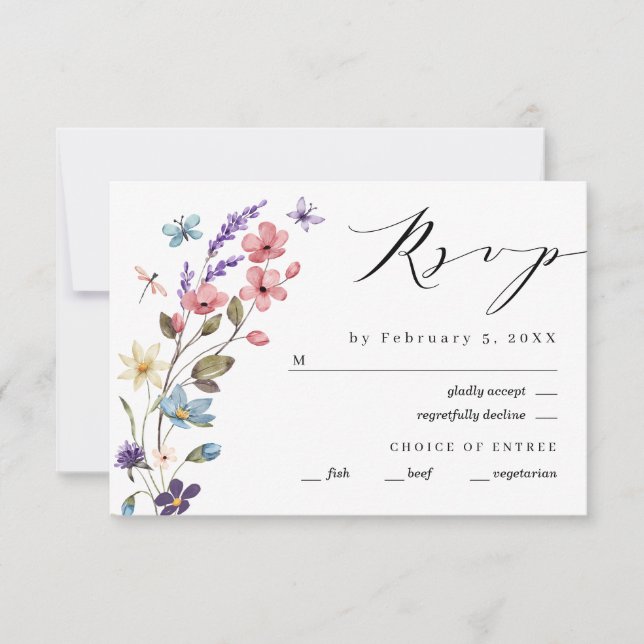 Wildflower Spring Summer Floral Wedding RSVP Card (Front)