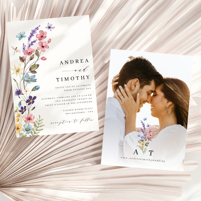 Wildflower Spring Summer Monogram Wedding Photo Invitation (Creator Uploaded)
