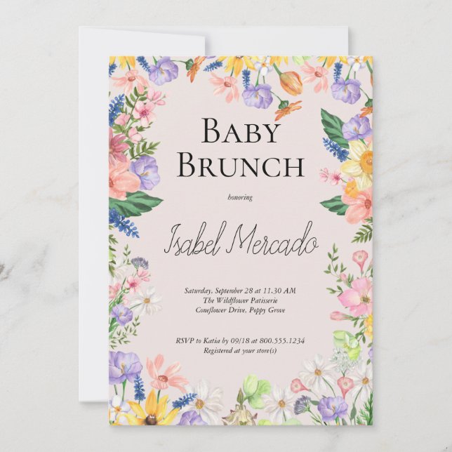 Wildflower Spring Watercolor Baby Brunch Invitation (Front)