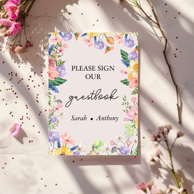 Wildflower Spring Wedding Guest Book Sign Card (Creator Uploaded)