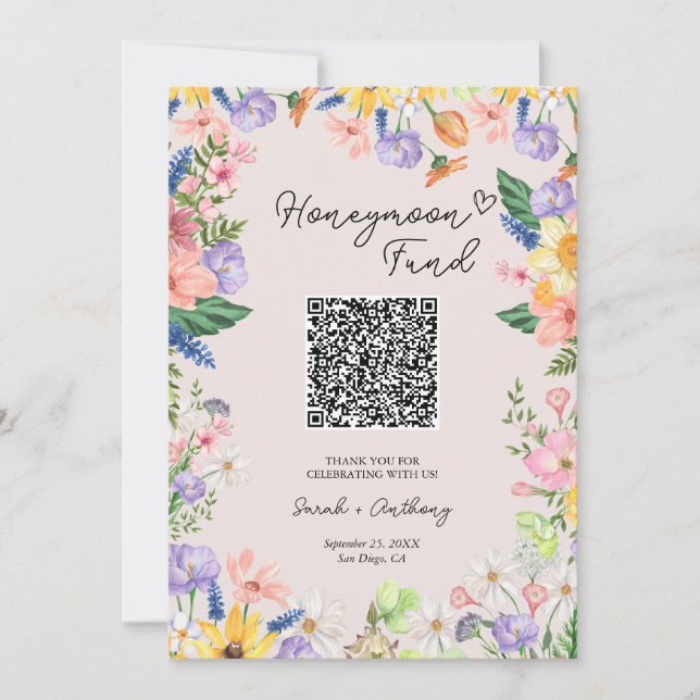 Wildflower Spring Wedding Honeymoon Fund Sign Card (Front)