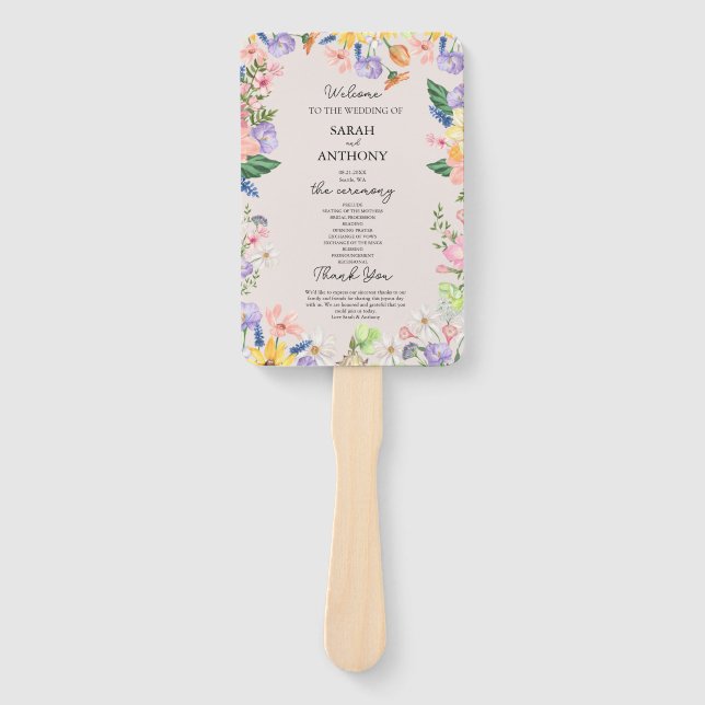 Wildflower Spring Wedding Program Hand Fan (Front)