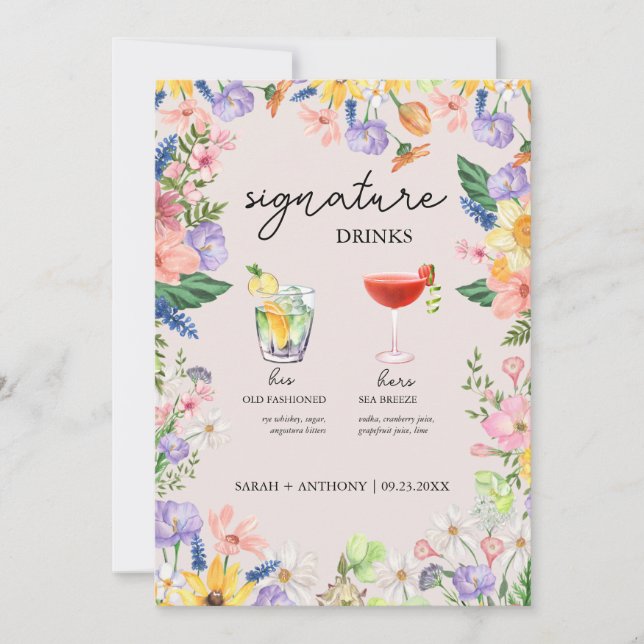 Wildflower Spring Wedding Signature Drink Sign  Invitation (Front)