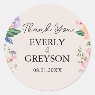 Wildflower Spring Wedding Thank You Classic Round Sticker