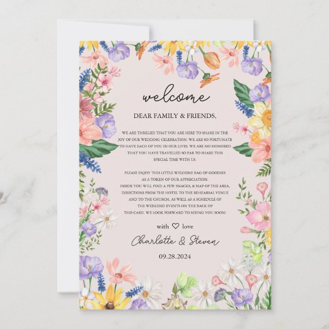 Wildflower Spring Welcome Letter & Timeline Card (Front)
