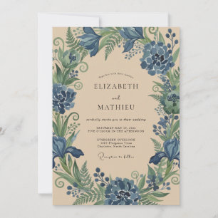 Wildflower Steel Cornflower Petal Wedding Invitation