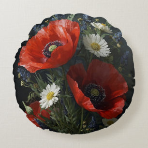 Wildflower Still Life – Cottagecore Realism Floral Round Cushion