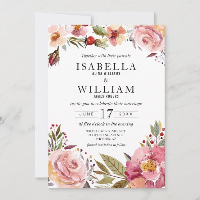 Wildflower Summer Boho Wedding Invitation (Front)