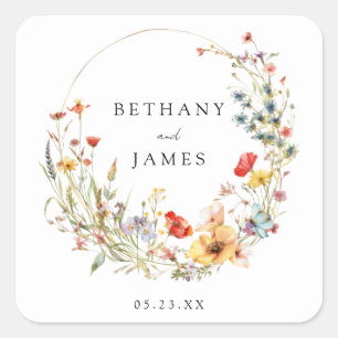 Wildflower Summer Wedding Square Sticker