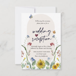 Wildflower Sunflower Butterflies Reception Invitation