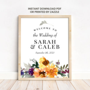 Wildflower Sunflower Wedding Welcome Sign