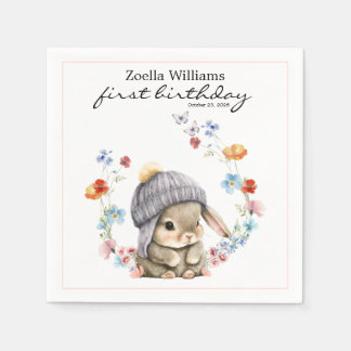 Wildflower Sweet Bunny 1st Birthday Party Napkin