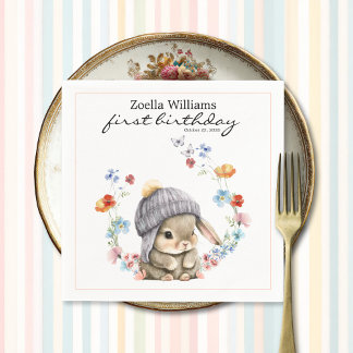 Wildflower Sweet Bunny 1st Birthday Party Napkin