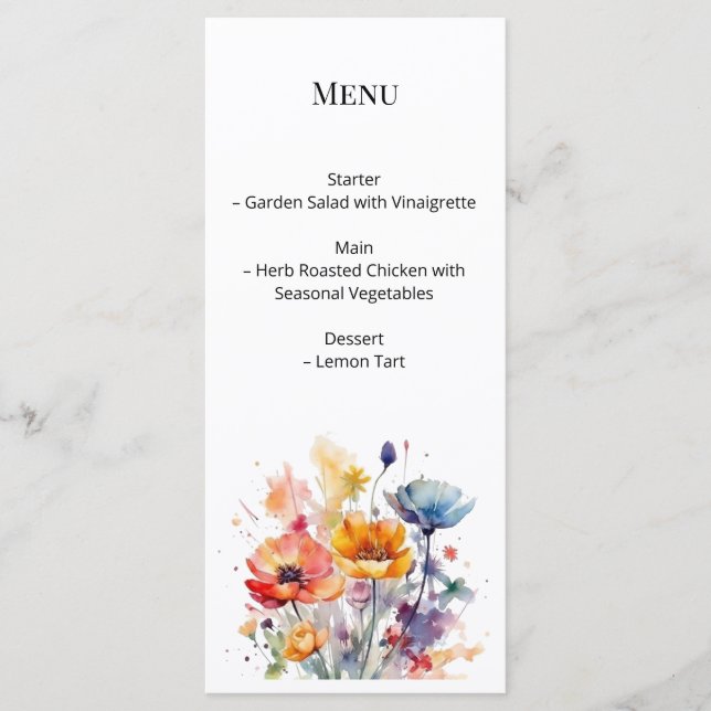 Wildflower Symphony: Colourful Spring Watercolor  Menu (Front)