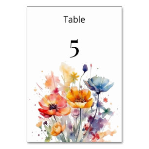 Wildflower Symphony: Colourful Spring Watercolor Table Number