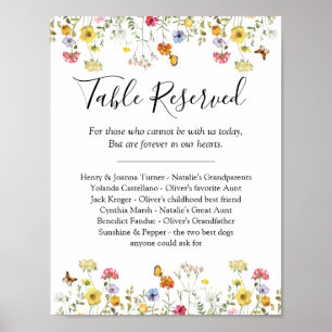 Wildflower Table Reserved Memorial Wedding Sign