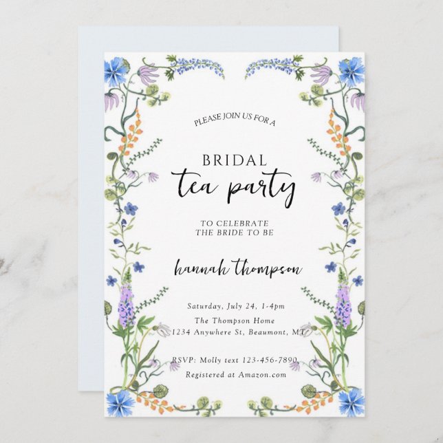 Wildflower Tea Bridal Shower Invitation (Front/Back)