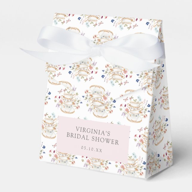 Wildflower Tea Cup Bridal Shower Favour Box (Front Side)