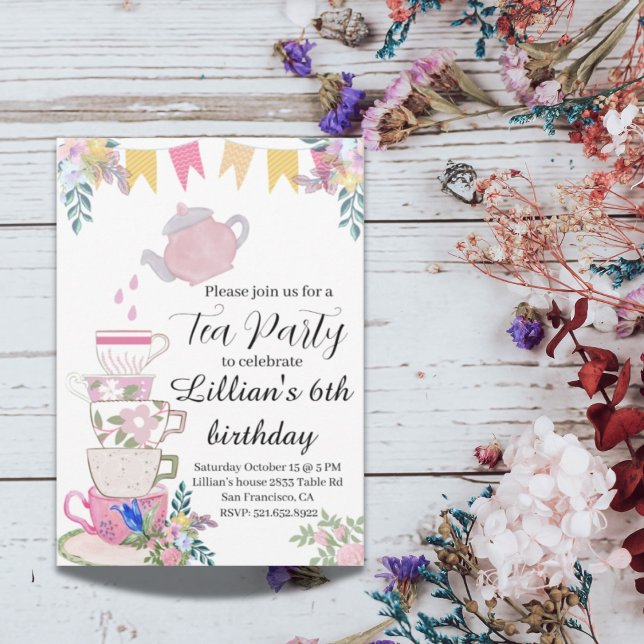 Wildflower tea party birthday floral invitation (Creator Uploaded)