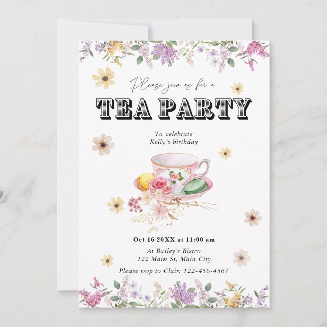 Wildflower Tea Party Birthday Invitation (Front)