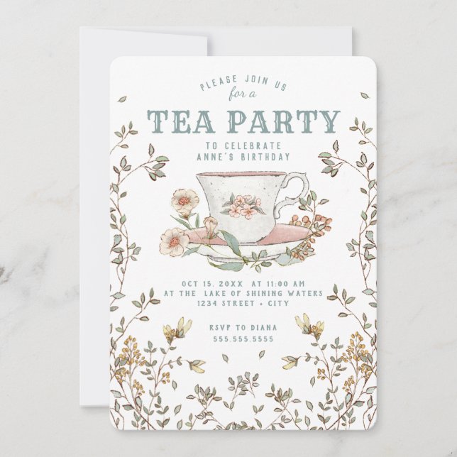 Wildflower Tea Party Birthday Invitation (Front)