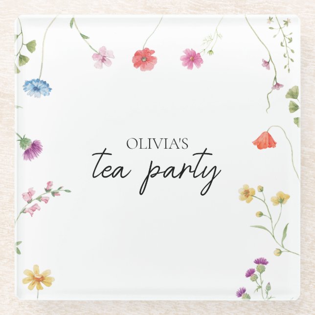 Wildflower Tea Party Bridal shower Glass Coaster (Front)