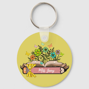 Wildflower Teacher Name, Personalised Teacher,gift Key Ring