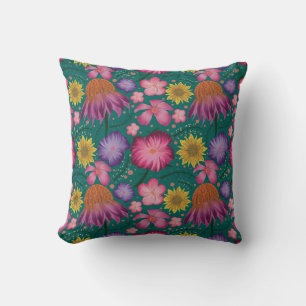 Wildflower Teal Floral Pattern Cushion
