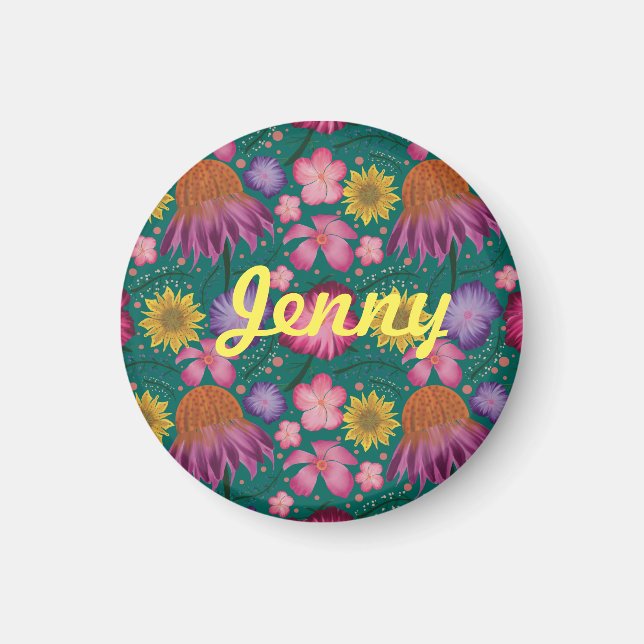 Wildflower Teal Floral Personalised Magnet (Front)