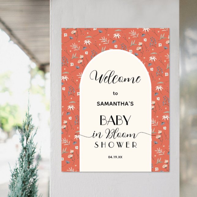 Wildflower Terracotta Baby Shower Welcome Poster (Wildflowers on terracotta gender-neutral baby shower welcome poster, PRINTED and/or INSTANT DOWNLOAD)