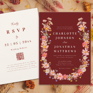 Wildflower Terracotta Beige Fall Wedding Invitation