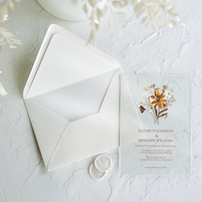  Wildflower Terracotta Boho Chic Garden Wedding  Acrylic Invitations (Creator Uploaded)