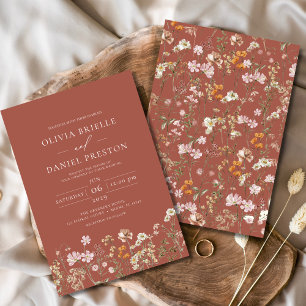  Wildflower Terracotta Boho Garden Wedding Invitation