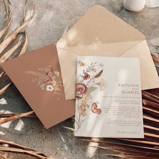Wildflower Terracotta Floral Watercolor Wedding Invitation (Creator Uploaded)