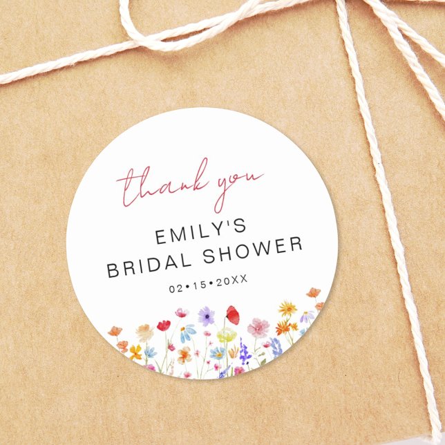 Wildflower Thank You Bridal Shower In Bloom Classic Round Sticker (Creator Uploaded)