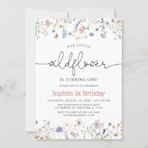 Wildflower Theme Baby Girl 1st Birthday Invitation