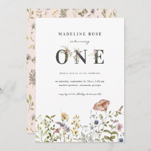 Wildflower Theme Girl 1st Birthday Invitation