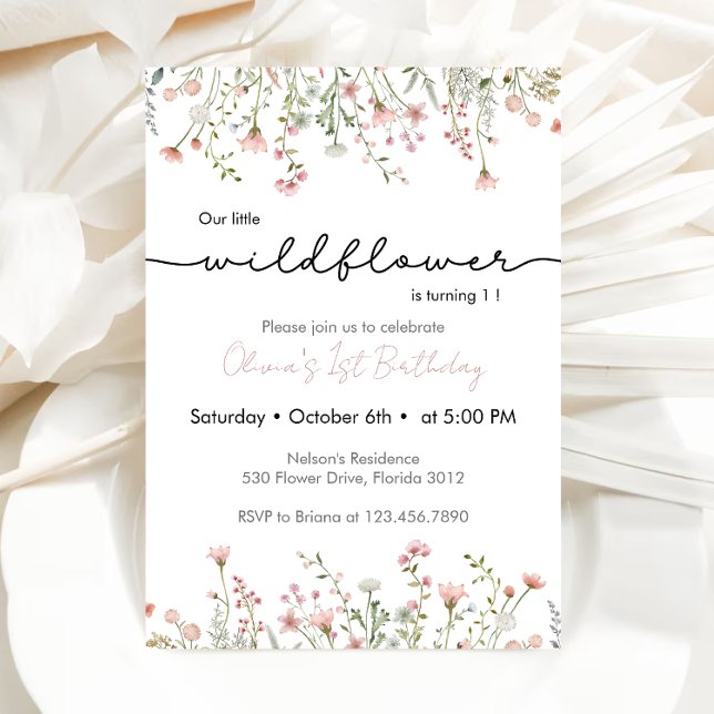 Wildflower Theme Girl 1st Birthday Invitation (Creator Uploaded)